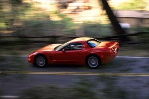 high angle Corvette 2000 red