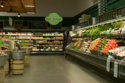 Organic produce aisle in supermarket